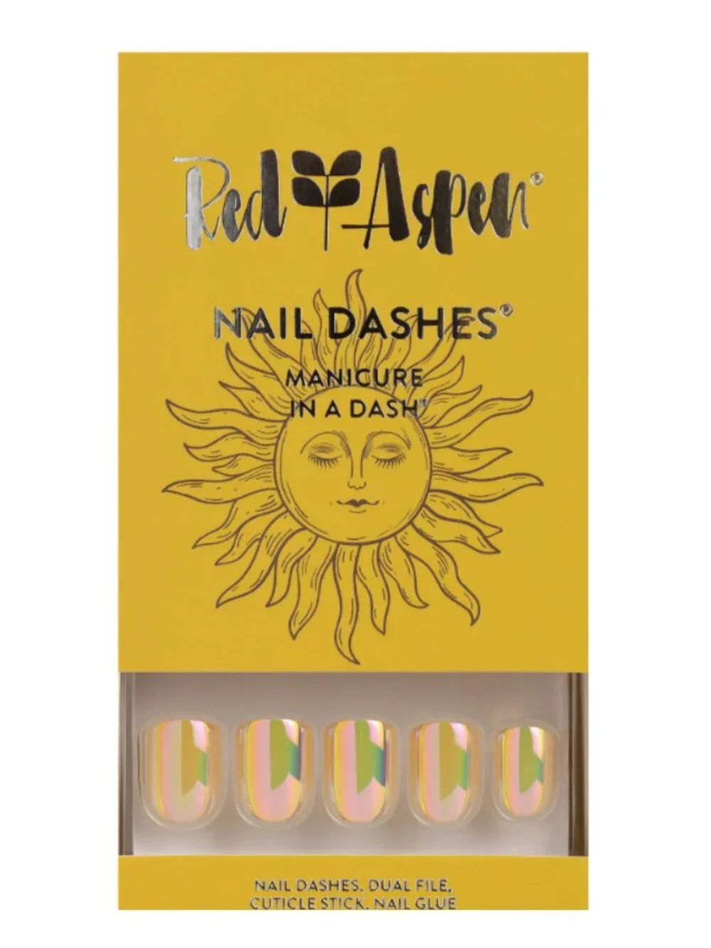 NEW Red Aspen Press-On Nails Yellow Iridescent Short Square